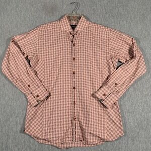 Bogosse Shirt Mens Large Orange Gray Check Long Sleeve Dress Button Front Cotton